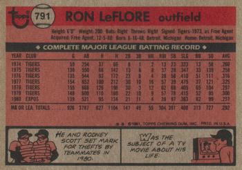 1981 Topps Traded #791 Ron LeFlore Back
