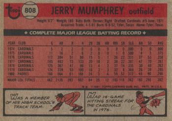 1981 Topps Traded #808 Jerry Mumphrey Back
