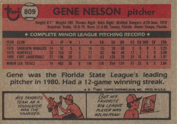 1981 Topps Traded #809 Gene Nelson Back
