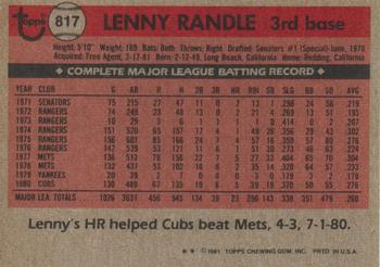 1981 Topps Traded #817 Len Randle Back