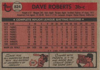 1981 Topps Traded #824 Dave Roberts Back