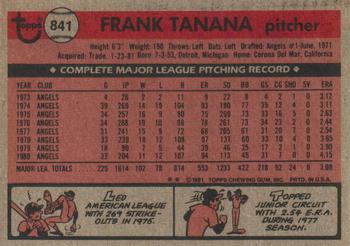 1981 Topps Traded #841 Frank Tanana Back