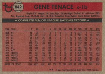 1981 Topps Traded #842 Gene Tenace Back