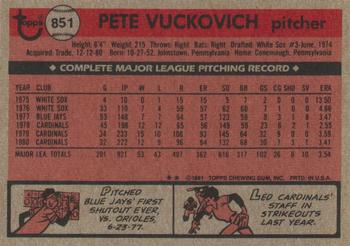 1981 Topps Traded #851 Pete Vuckovich Back
