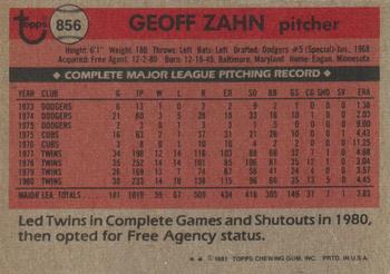 1981 Topps Traded #856 Geoff Zahn Back