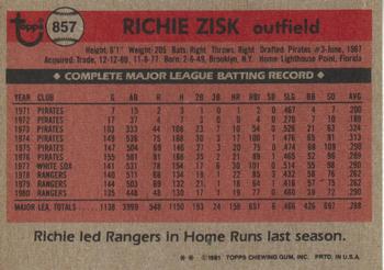 1981 Topps Traded #857 Richie Zisk Back