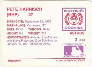 1991 Mother's Cookies Houston Astros #3 Pete Harnisch Back