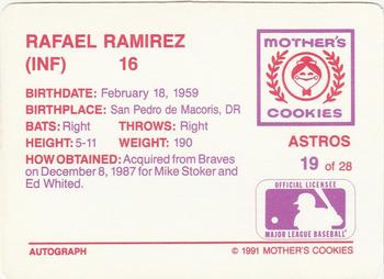 1991 Mother's Cookies Houston Astros #19 Rafael Ramirez Back