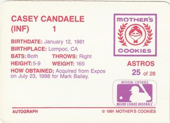 1991 Mother's Cookies Houston Astros #25 Casey Candaele Back