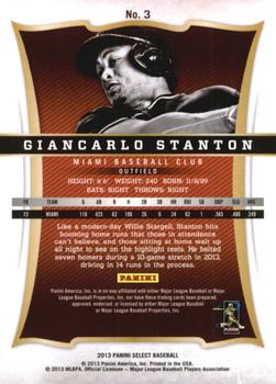 2013 Panini Select #3 Giancarlo Stanton Back