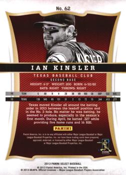 2013 Panini Select #62 Ian Kinsler Back