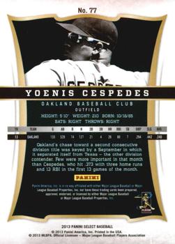 2013 Panini Select #77 Yoenis Cespedes Back
