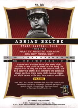 2013 Panini Select #88 Adrian Beltre Back