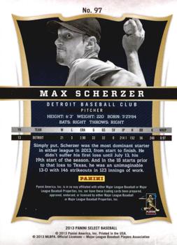 2013 Panini Select #97 Max Scherzer Back