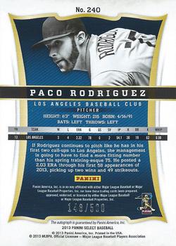 2013 Panini Select #240 Paco Rodriguez Back