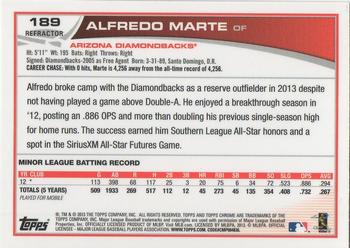 2013 Topps Chrome - Orange Refractors #189 Alfredo Marte Back