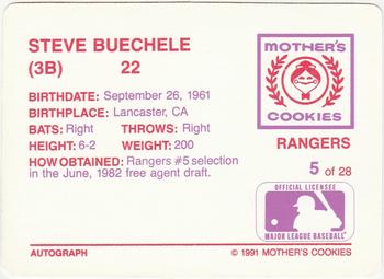 1991 Mother's Cookies Texas Rangers #5 Steve Buechele Back