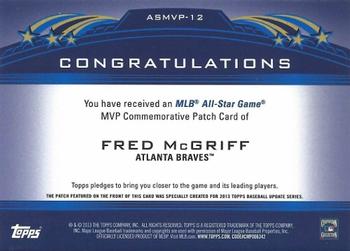 2013 Topps Update - All-Star Game MVP Commemorative Patches #ASMVP-12 Fred McGriff Back