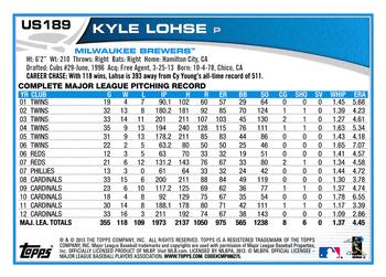 2013 Topps Update - Emerald #US189 Kyle Lohse Back