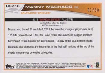 2013 Topps Update - Pink #US216 Manny Machado Back