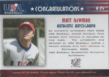 2006-07 USA Baseball Box Set  - Signatures Red #24 Matt Newman Back