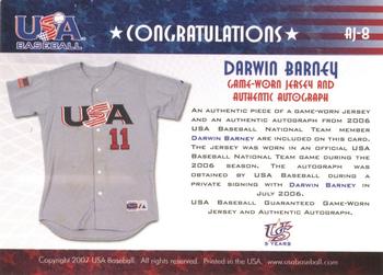 2006-07 USA Baseball Box Set  - Signatures Jersey Blue #AJ-8 Darwin Barney Back
