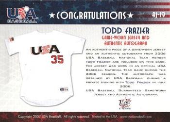 2006-07 USA Baseball Box Set  - Signatures Jersey Red #AJ-19 Todd Frazier Back