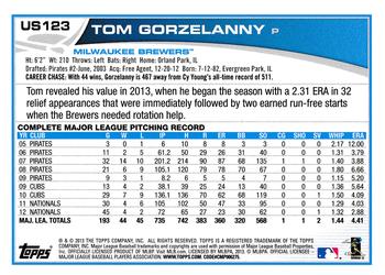 2013 Topps Update - Blue #US123 Tom Gorzelanny Back