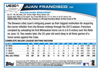 2013 Topps Update - Blue #US301 Juan Francisco Back