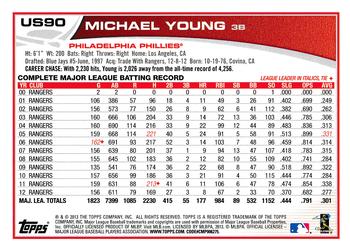 2013 Topps Update - Red #US90 Michael Young Back