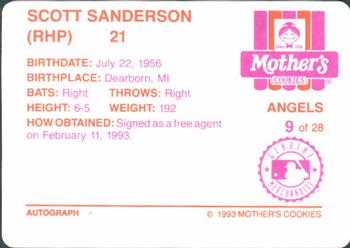 1993 Mother's Cookies California Angels #9 Scott Sanderson Back