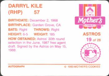 1993 Mother's Cookies Houston Astros #19 Darryl Kile Back