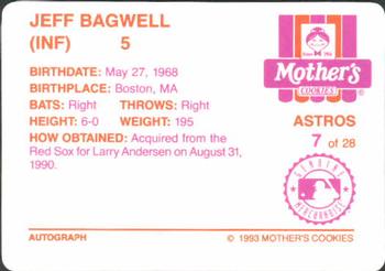 1993 Mother's Cookies Houston Astros #7 Jeff Bagwell Back