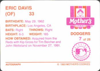 1993 Mother's Cookies Los Angeles Dodgers #7 Eric Davis Back