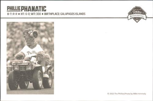2012 Philadelphia Phillies Photocards 2nd Edition #40 Phillie Phanatic Back