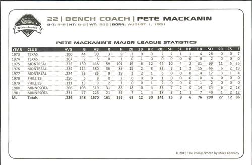 2010 Philadelphia Phillies Photocards 2nd Edition #22 Pete Mackanin Back
