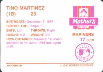 1993 Mother's Cookies Seattle Mariners #17 Tino Martinez Back