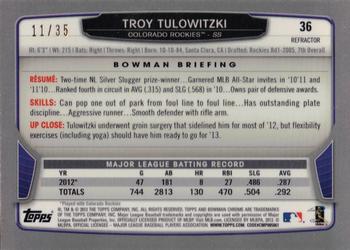 2013 Bowman Chrome - Magenta Refractors #36 Troy Tulowitzki Back