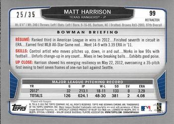 2013 Bowman Chrome - Magenta Refractors #99 Matt Harrison Back