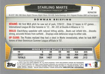 2013 Bowman Chrome - X-Fractors #7 Starling Marte Back