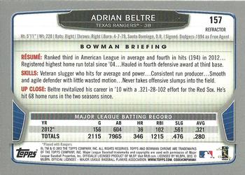 2013 Bowman Chrome - X-Fractors #157 Adrian Beltre Back