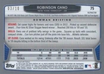 2013 Bowman Chrome - Yellow Refractors #75 Robinson Cano Back
