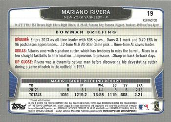 2013 Bowman Chrome - Green Refractors #19 Mariano Rivera Back