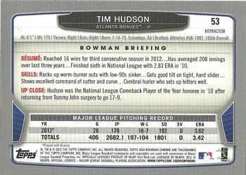 2013 Bowman Chrome - Green Refractors #53 Tim Hudson Back