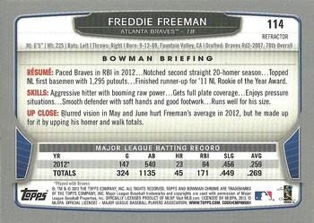2013 Bowman Chrome - Green Refractors #114 Freddie Freeman Back