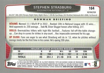 2013 Bowman Chrome - Green Refractors #164 Stephen Strasburg Back