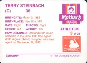 1994 Mother's Cookies Oakland Athletics #3 Terry Steinbach Back