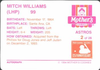 1994 Mother's Cookies Houston Astros #2 Mitch Williams Back