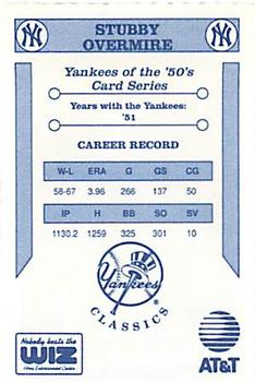 1992 The Wiz New York Yankees of the 50s #NNO Stubby Overmire Back