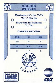 1992 The Wiz New York Yankees of the 50s #NNO Archie Wilson Back
